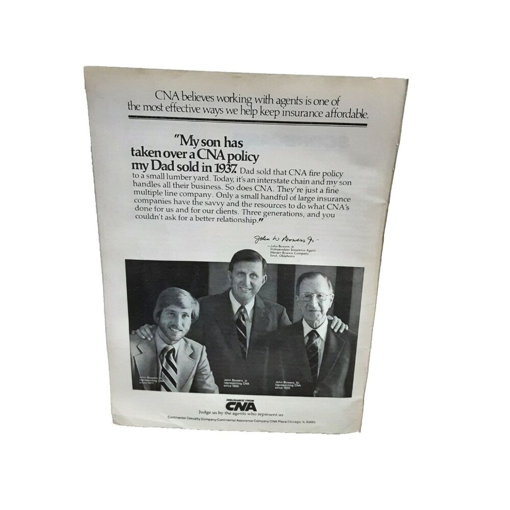 1978 CNA Insurance John Bowers And Sons Vintage print ad 70s